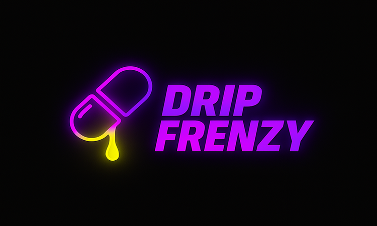  A group of excited young adults huddle together checking their phones during a limited drop. In the foreground, a smiling young man holds up his phone toward the camera, showing the DRIPFRENZY app with a countdown timer reading “00:14” and a glowing gold-and-purple collectible “Chase Variant” mystery capsule. The others look intensely focused on their screens, creating a feeling of anticipation and urgency. 